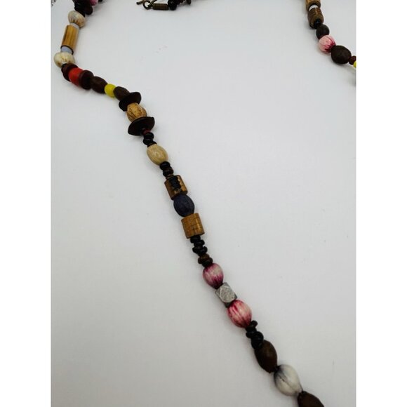 Multi Color Wood Bead Long Necklace 28” Boho Bohemian - Picture 3 of 5